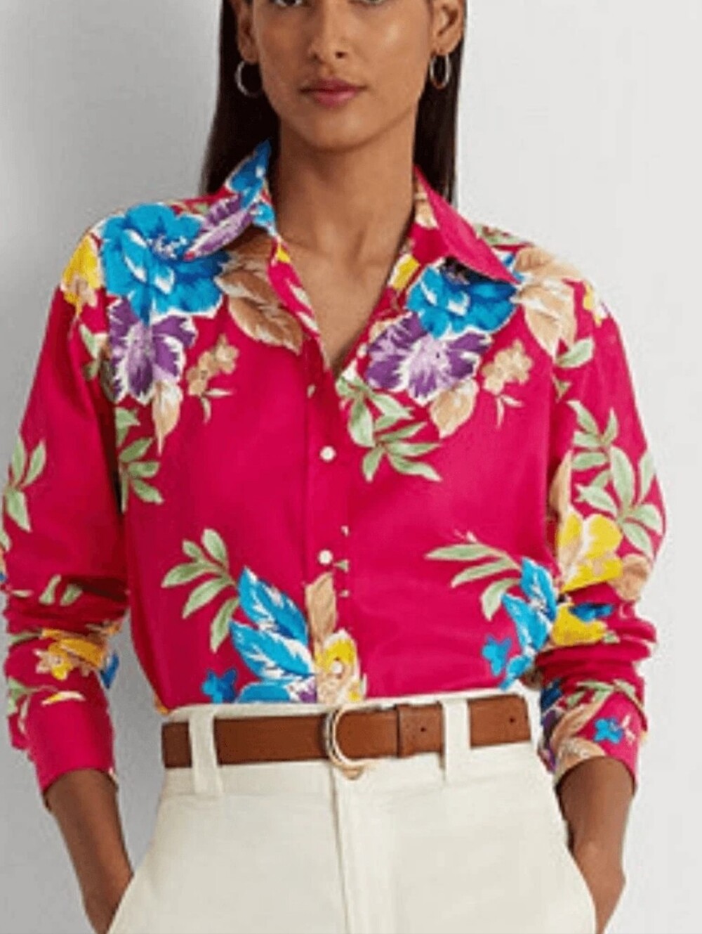 Ralph Lauren NEW LRL Pink Cotton Voile Tropical Floral Button Front Shirt SZ 2X